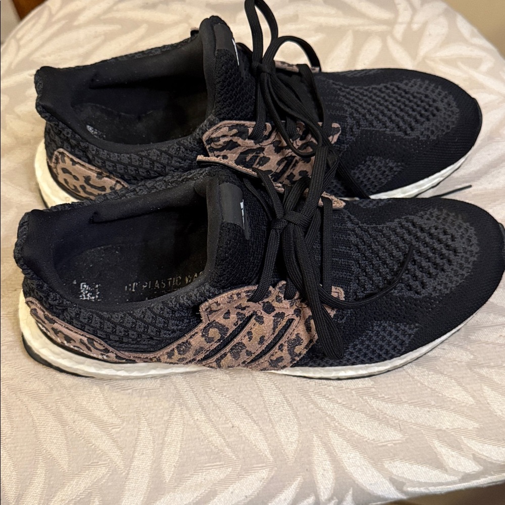 Black and Leopard Print Adidas Ultra Boost Sneakers